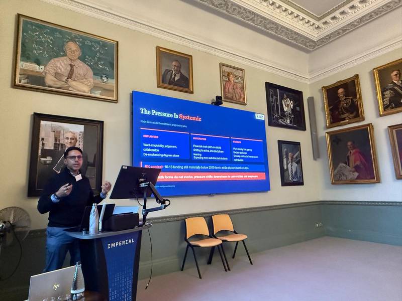Rahim Hirji SuperSkills keynote speaker Imperial College podium AI